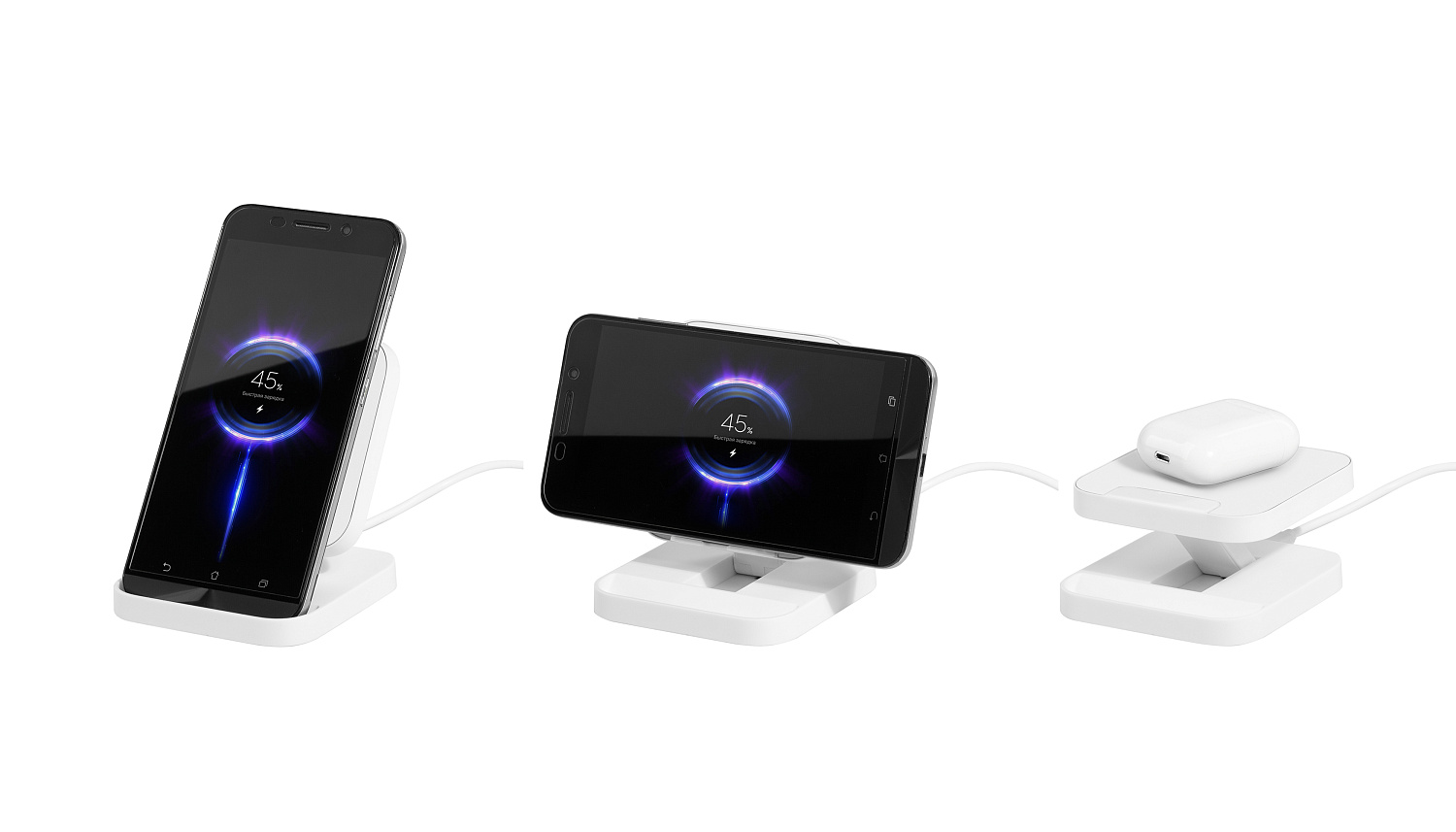Складная настольная подставка "Flex" с беспроводным (15W) зарядным устройством Складная настольная подставка "Flex" с беспроводным (15W) зарядным устройством