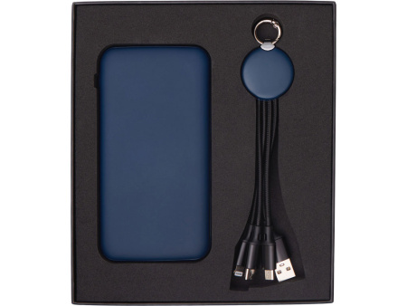 Набор из внешнего акуумулятора и универсального кабеля с подсветкой лого Reserve LED, 10000mAh, темно-синий Набор из внешнего акуумулятора и универсального кабеля с подсветкой лого Reserve LED, 10000mAh, темно-синий