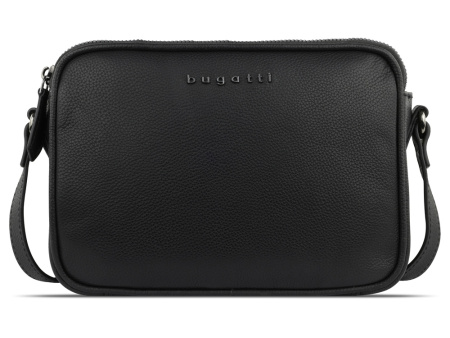 Сумка кросс-боди женская BUGATTI БЕЛЛА | BELLA, чёрная, воловья кожа/полиэстер, 22х6х15,5 см