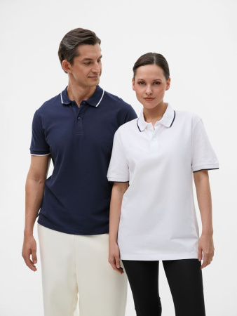 Рубашка поло унисекс Palermo, белая с темно-синим, размер 3XL