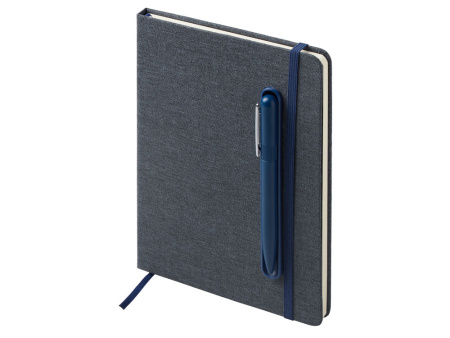 Набор блокнот А5 с магнитным держателем для ручки и подставкой для телефона и металлической шариковой ручкой NotaBene, темно-синий