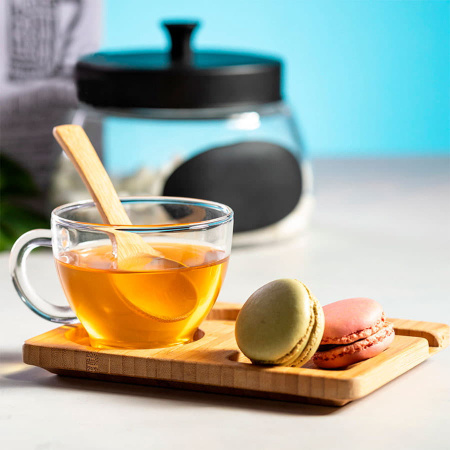 Чашка с ложкой на  подставке MORKE 180мл,16,4х8х12,3 см, боросиликатное стекло, бамбук