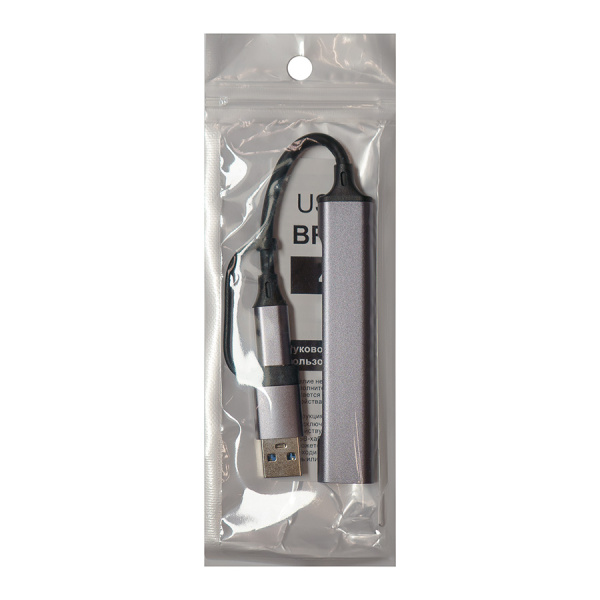 USB-хаб BRANCH 4 в 1, серый, алюминий