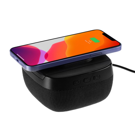 Колонка с беспроводной зарядкой Esca и подсветкой логотипа, черная Колонка с беспроводной зарядкой Esca и подсветкой логотипа, черная