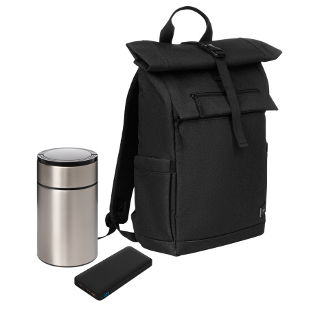 Подарочный набор Monte, черный (термос, ЗУ, рюкзак) Подарочный набор Monte, черный (термос, ЗУ, рюкзак)