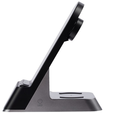 Зарядная станция с часами E-Store для смартфона, часов и наушников, черная Зарядная станция с часами E-Store для смартфона, часов и наушников, черная