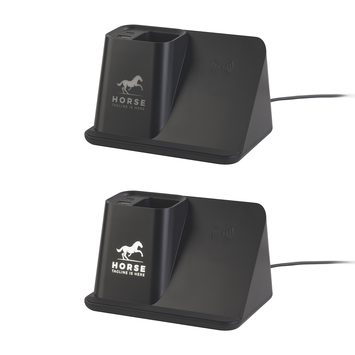 Карандашница "Black Star" с беспроводным (10W) зарядным устройством, вентилятором и лампой, с подсветкой логотипа Карандашница "Black Star" с беспроводным (10W) зарядным устройством, вентилятором и лампой, с подсветкой логотипа