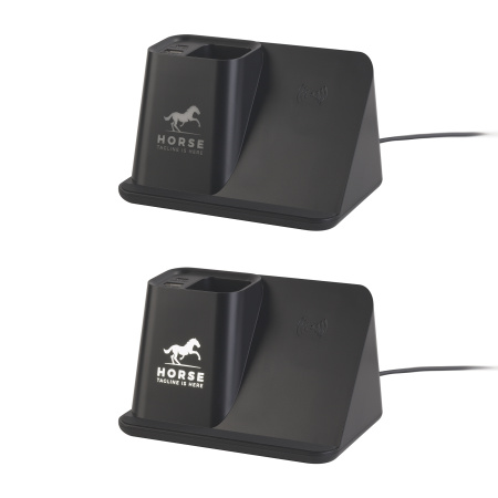 Карандашница "Black Star" с беспроводным (10W) зарядным устройством, вентилятором и лампой, с подсветкой логотипа Карандашница "Black Star" с беспроводным (10W) зарядным устройством, вентилятором и лампой, с подсветкой логотипа