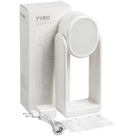 Настольная лампа с зеркалом и беспроводной зарядкой Tyro, белая Настольная лампа с зеркалом и беспроводной зарядкой Tyro, белая