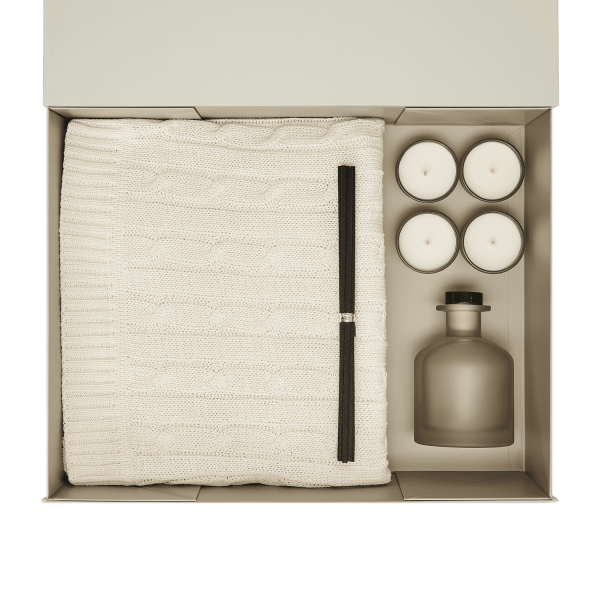 Подарочный набор Sento, Fado, бежевый (свеча, диффузор, плед)