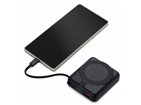 Магнитный беспроводной внешний аккумулятор c подсветкой лого Энчант, 10000 мАч, черный