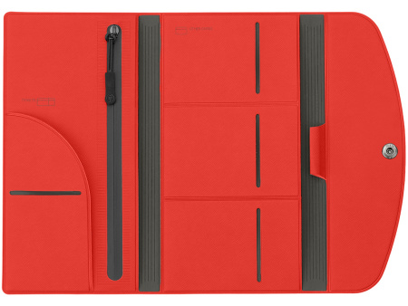 Органайзер для документов на кнопке с отделением для купюр и ручки, упаковка в индивидуальный пакет, красный/серый