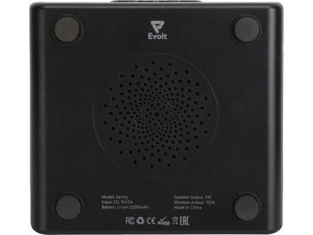 Беспроводная колонка с часами и функцией беспроводной зарядки Sentry, черный Беспроводная колонка с часами и функцией беспроводной зарядки Sentry, черный