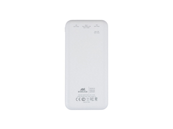 RIVACASE VA2540 (10 000mAh), QC/PD 20W внешний аккумулятор с дисплеем, белый 12/48