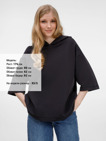 Футболка оверсайз унисекс с капюшоном Neofit, черная, размер XL/XXL