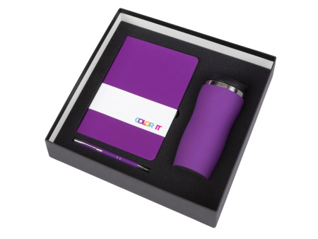 Подарочный набор с блокнотом С2, металлической ручкой и термокружкой, фиолетовый