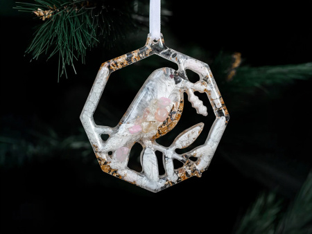 Елочные игрушки ( Снегирь+ Олень+ Ель) Розовый кварц