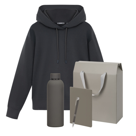 Набор с одеждой ALEX (худи, термобутылка, блокнот, ручка), серый, S