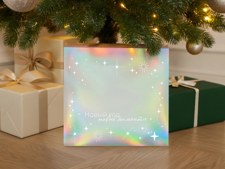 Подарочная коробка с голографическим шубером Aurora, L, вн. размер 260х260х100 мм.