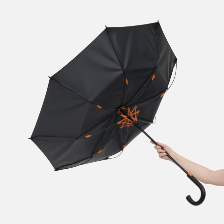 Зонт-трость Hidecolor с цветными спицами, черный с оранжевым