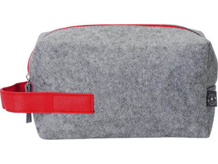 Органайзер для электроники и проводов Felt из RPET-фетра с ручкой, серый с красным