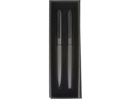 Набор из шариковой ручки и ручки-роллера с анодированным зеркальным слоем в подарочной коробке Monarch Black, черный