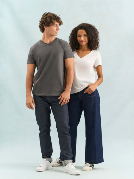 Футболка унисекс Regent с V-образным вырезом, молочно-белая, размер XS