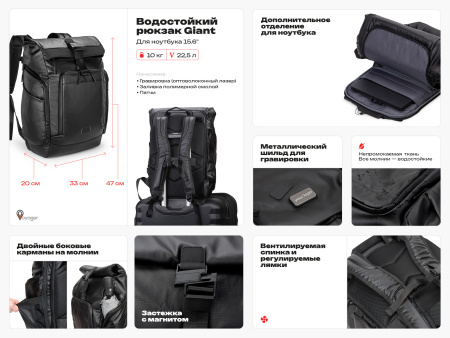 Рюкзак Giant для ноутбука 15.6, черный