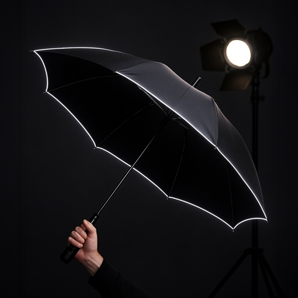 Зонт-трость "Reflect", полуавтомат, эпонж, чёрный со светоотражающей окантовкой в чехле с ручкой