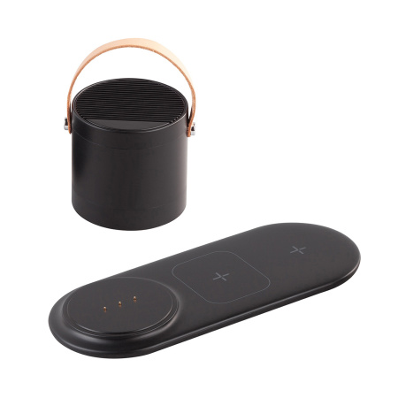 Настольная беспроводная (15W) зарядная станция "Blacksmith" с bluetooth колонкой с подсветкой логотипа Настольная беспроводная (15W) зарядная станция "Blacksmith" с bluetooth колонкой с подсветкой логотипа