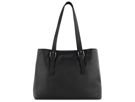 Сумка женская BUGATTI БЕЛЛА | BELLA, чёрная, воловья кожа/полиэстер, 33х14х25 см