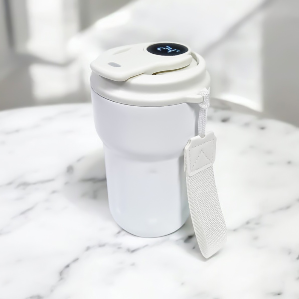 Термокружка вакуумная герметичная Clive с дисплеем, белого цвета