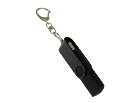 USB-флешка на 256 Гб 2 в 1 поворотный механизм, c дополнительным разъемом Type-C с одноцветным металлическим клипом, черный