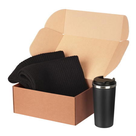 Подарочный набор Форгес (Forges), черный (шарф, термокружка)