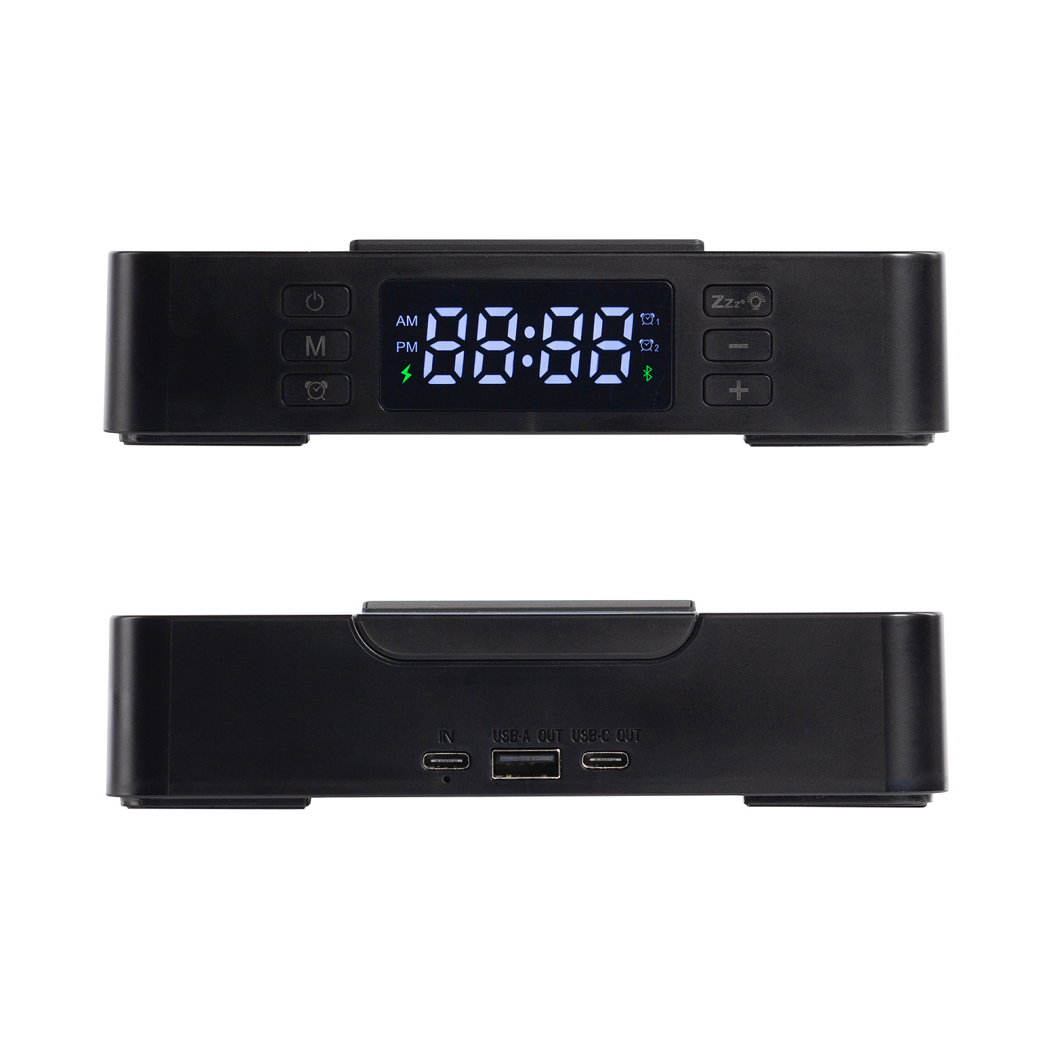 Настольные часы "Smart Box" с bluetooth колонкой (2х3Вт), беспроводным (15W) зарядным устройством и складной подставкой под смартфон Настольные часы "Smart Box" с bluetooth колонкой (2х3Вт), беспроводным (15W) зарядным устройством и складной подставкой под смартфон