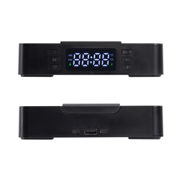 Настольные часы "Smart Box" с bluetooth колонкой (2х3Вт), беспроводным (15W) зарядным устройством и складной подставкой под смартфон Настольные часы "Smart Box" с bluetooth колонкой (2х3Вт), беспроводным (15W) зарядным устройством и складной подставкой под смартфон