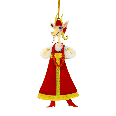Ёлочная игрушка Коза в сарафане (красный с белым)