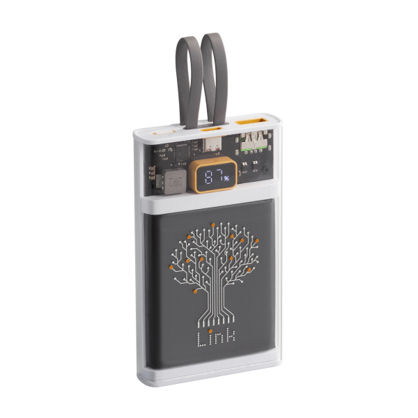 Зарядное (22.5W) устройство "Link" 10000 mAh с прозрачным корпусом, цифровым индикатором заряда и встроенными Type-C/Lightning кабелями Зарядное (22.5W) устройство "Link" 10000 mAh с прозрачным корпусом, цифровым индикатором заряда и встроенными Type-C/Lightning кабелями