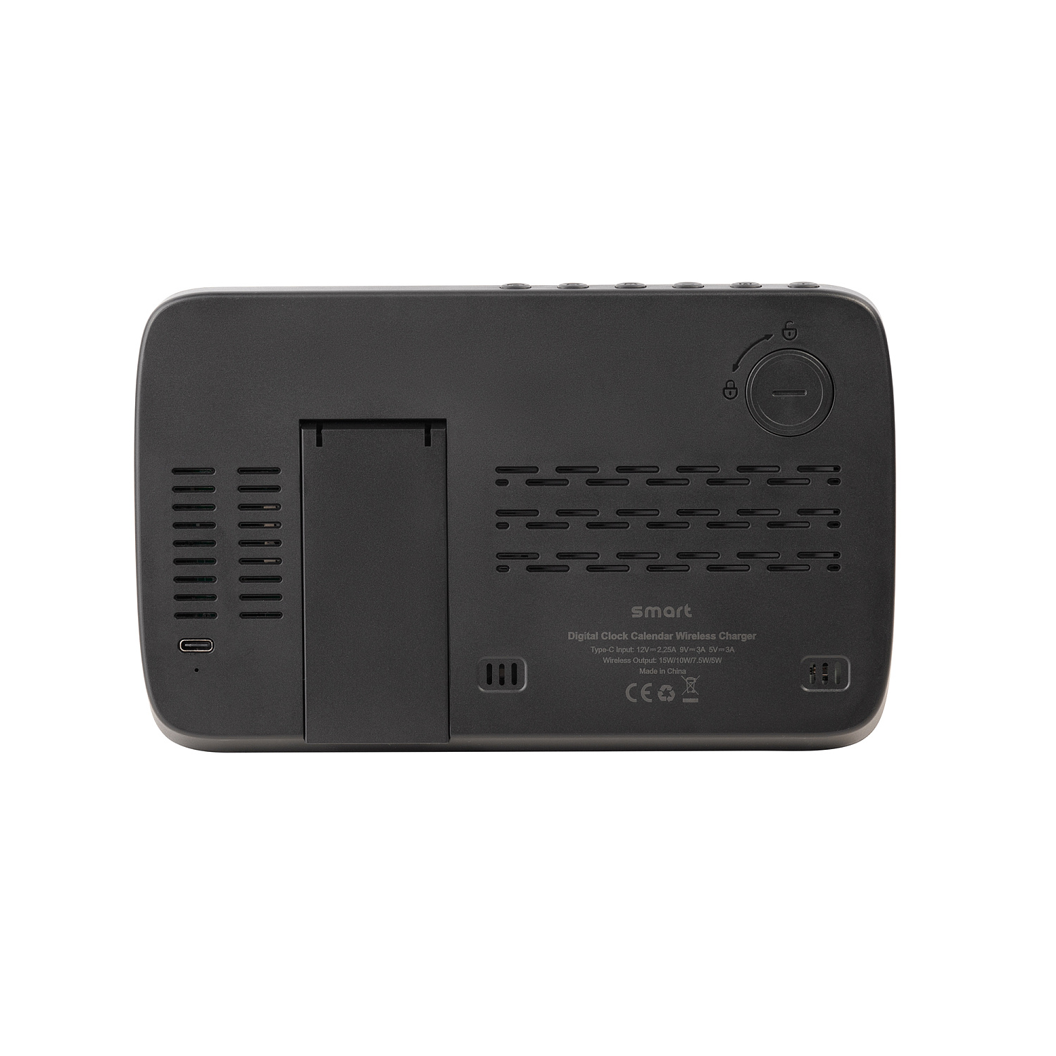 Настольные часы "Smart Screen" с беспроводным (15W) зарядным устройством, гигрометром, термометром, календарём, с подсветкой логотипа Настольные часы "Smart Screen" с беспроводным (15W) зарядным устройством, гигрометром, термометром, календарём, с подсветкой логотипа