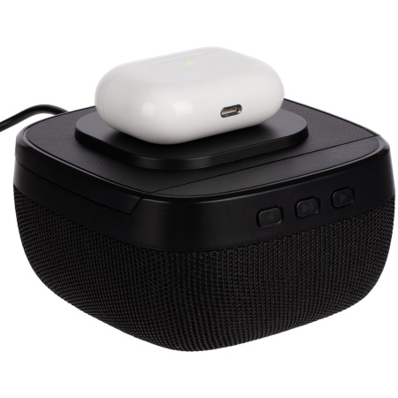 Колонка с беспроводной зарядкой Esca и подсветкой логотипа, черная Колонка с беспроводной зарядкой Esca и подсветкой логотипа, черная