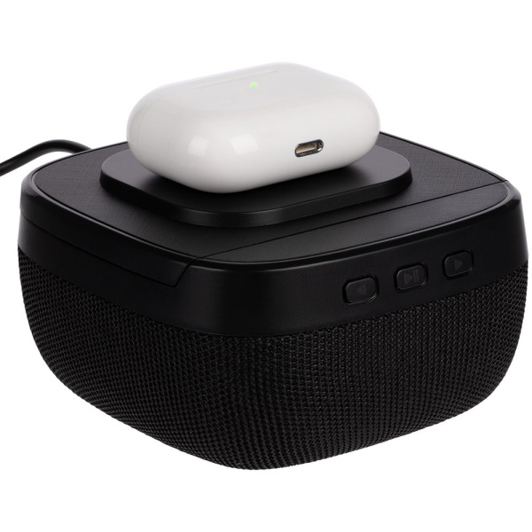 Колонка с беспроводной зарядкой Esca и подсветкой логотипа, черная Колонка с беспроводной зарядкой Esca и подсветкой логотипа, черная