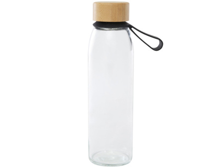 Стеклянная бутылка для воды Porto объемом 500 мл с силиконовой ручкой и бамбуковой крышкой - сплошной черный