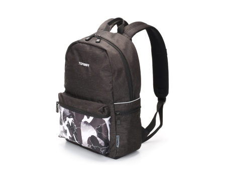 Рюкзак TORBER ГРАФФИТИ, серый с карманом черно-белого цвета, полиэстер, 44 х 31 х 18 см
