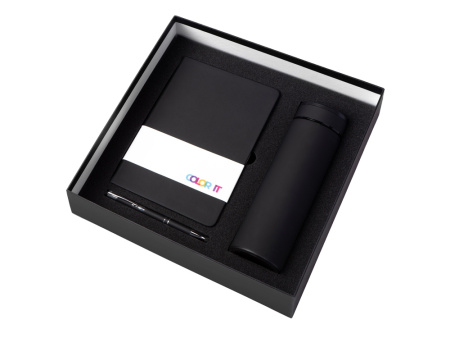 Подарочный набор с блокнотом С3, металлической ручкой и термосом, черный