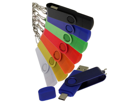 USB-флешка на 8 Гб 2 в 1 поворотный механизм, c дополнительным разъемом Type-C с одноцветным металлическим клипом, белый