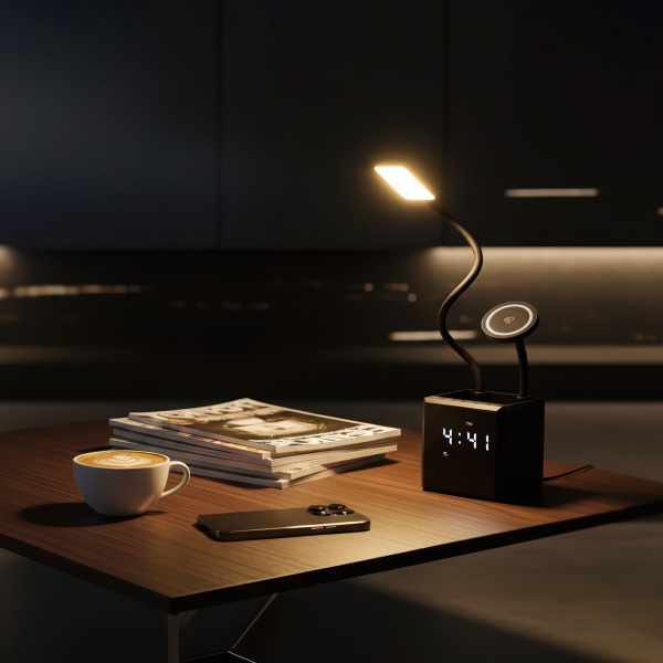 Лампа "Smart Flex" с беспроводным 3в1 (15W) ЗУ с MagSafe, часами, карандашницей и подсветкой логотипа