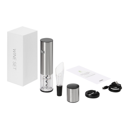 Набор для вина с электрическим штопором Vintaro, серебряный