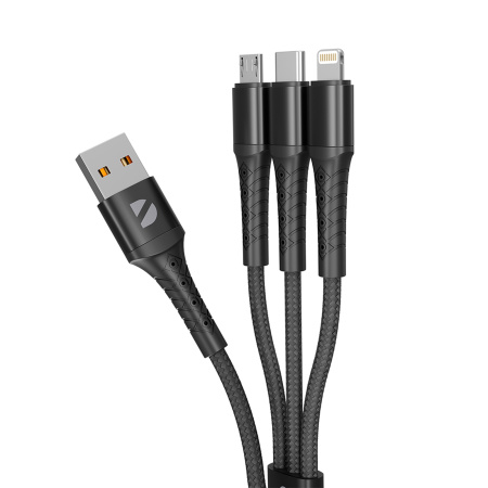 Дата-кабель Armor 3 в 1: micro USB, USB-C, Ligthning, 1.2м, черный, Deppa