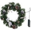 Венок еловый DECORAGE, диаметр 30 см, 10 LED ламп, на батарейках, зелёная хвоя, серебристые украшени