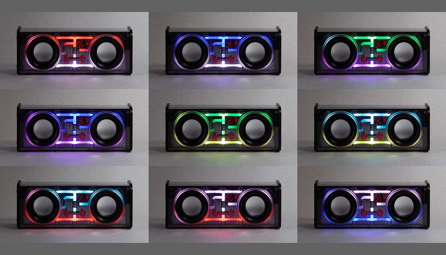 Bluetooth колонка "Buzz Light" 10Вт (2х5Вт) с разноцветной подсветкой-эквалайзером и прозрачным корпусом